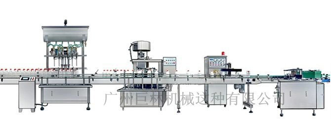 直列式裝機(jī)、自動(dòng)鎖蓋機(jī)、鋁箔封口、糨糊貼標(biāo)灌裝線 